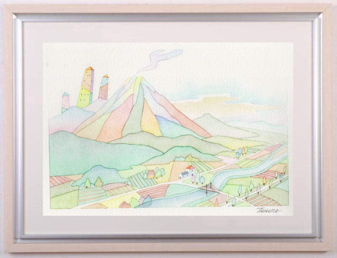Amazon | 田原健二 「街道沿いの風景」 ナイーフアート 水彩画 絵画 額